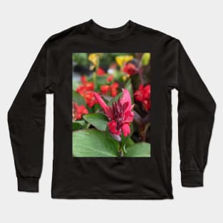 Pink Flower Blooming in Large Leaves 2 Long Sleeve T-Shirt